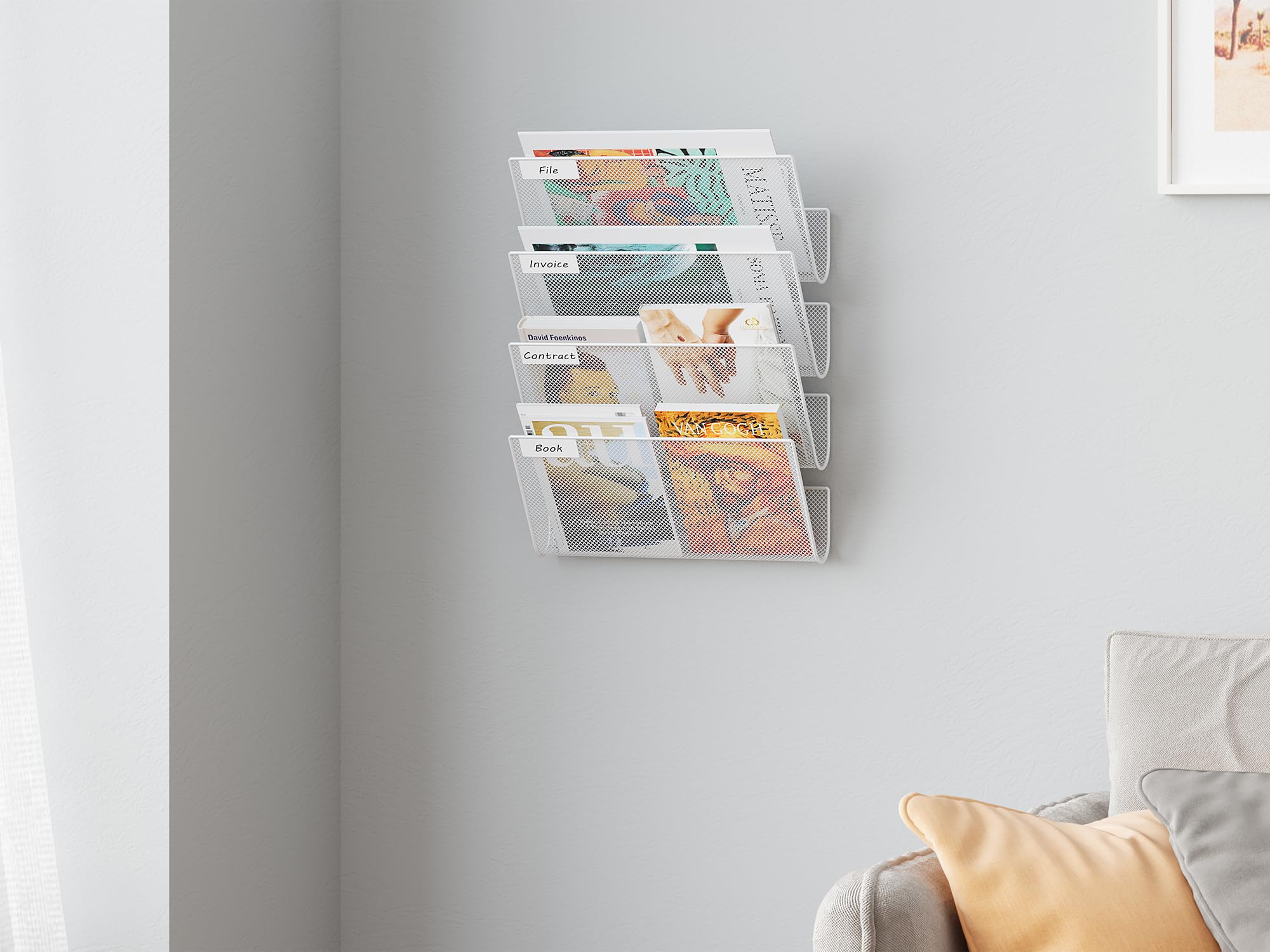 EasyPAG 3 Compartimentos Metal Malla A4 Archivador de Pared Oficina Organizador Documentos Cartas Pared Soporte Revistas Pared Almacenamiento Revistero Correo,Blanco