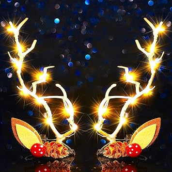 JEAIRTS Light Up Hair Clips Festival Reindeer Antlers Hair Accessories