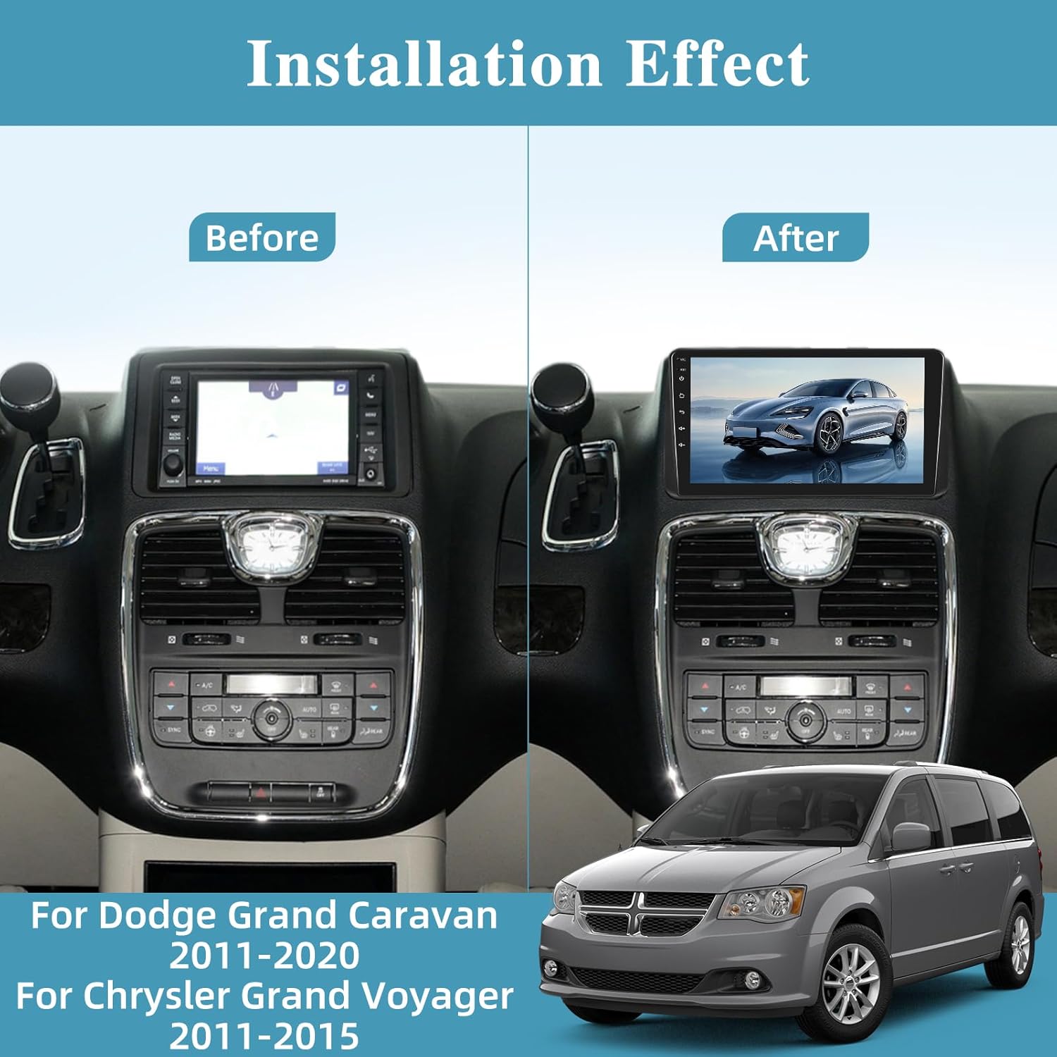 [2+64G] Car Radio for Dodge Grand Caravan 2011-2020/for Chrysler Grand Voyager 2011-2015, 9 Inch Touchscreen Android Car Stereo with Wireless Carplay and Android Auto/GPS/SWC + AHD Backup Camera