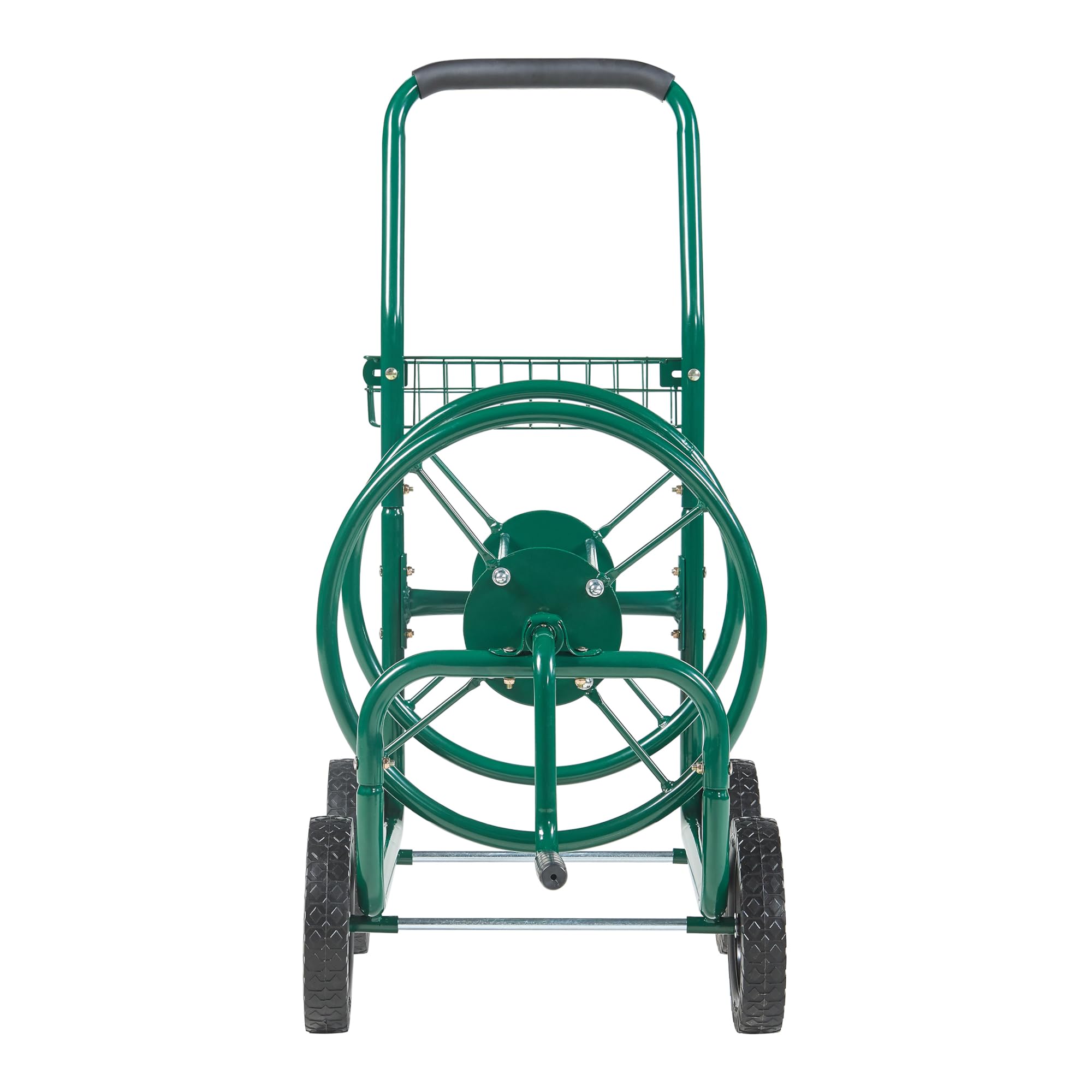 pro.tec Schlauchwagen Pescaza für 3/4 Zoll Schlauch bis zu 70 m Metall Gartenschlauchwagen ohne Schlauch Schlauchtrommel mit Reifen rollbar Schlauchaufroller mit Handkurbel 86 x 44 x 95 cm Grün