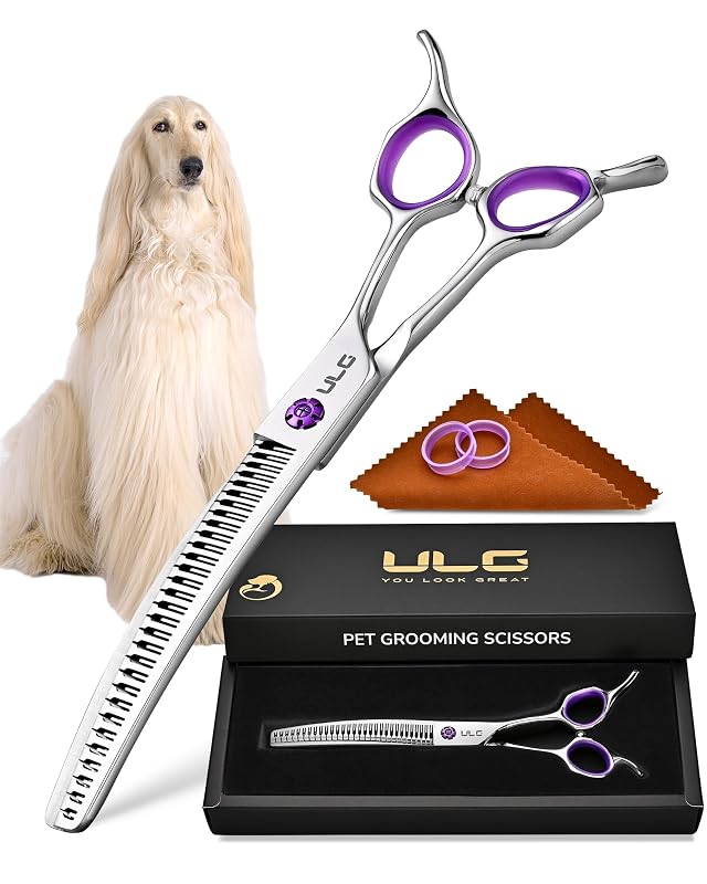 Tesoura Chunker Curva 30° para Tosa de Cães ULG em Aço Inoxidável Japonês 440C, 30 Dentes, 19,05 cm