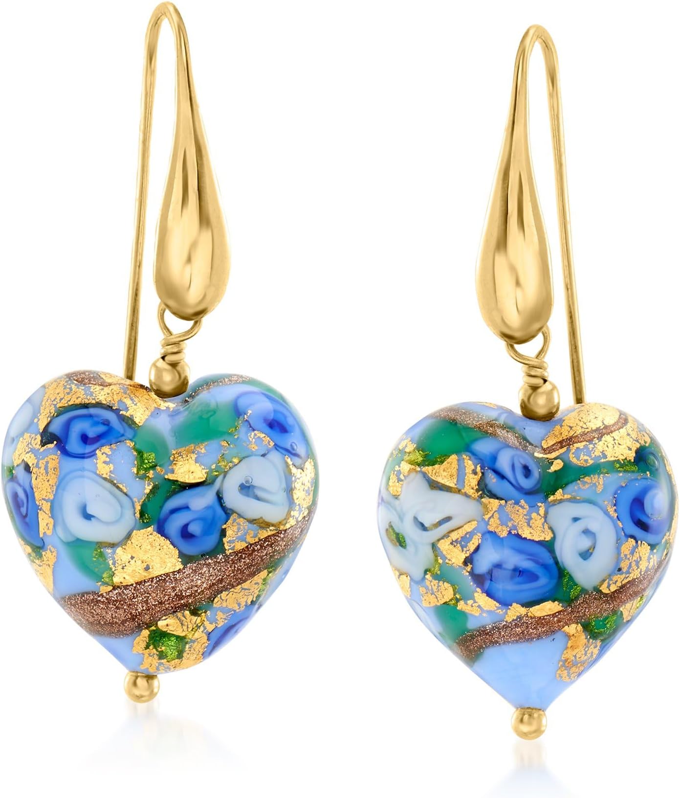 Ross-Simons Italian Murano Glass Heart Drop Earrings in 18kt Gold Over Sterling