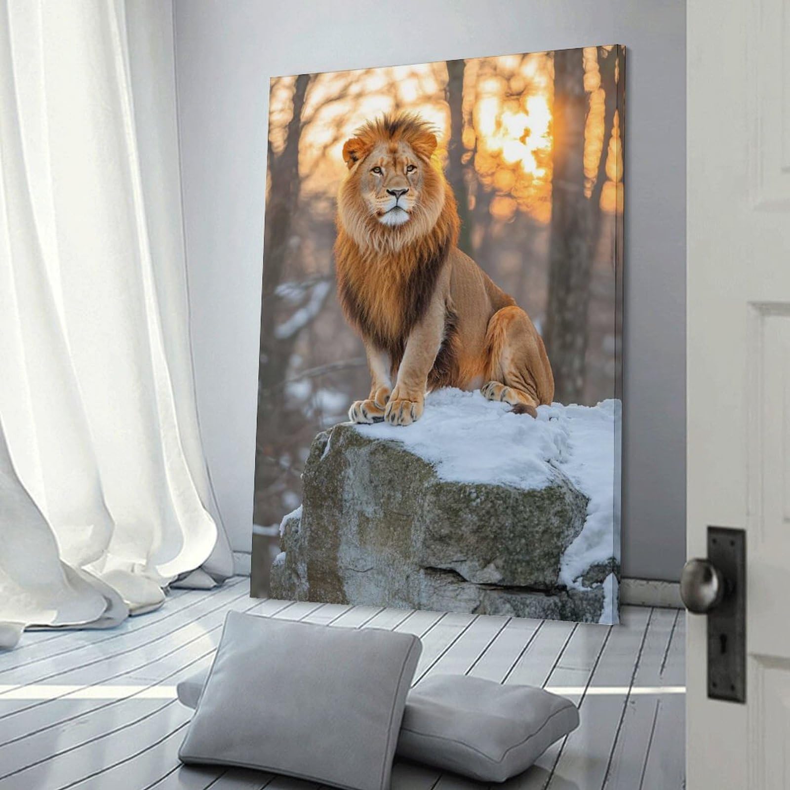 Junmoney Wall Picture Print Majestic Lion on Snowy Rock, 20x30inch(50x75cm), for Living Room, Lounge Or Sitting Room, Modern Wall Decor for Cosy Interiors