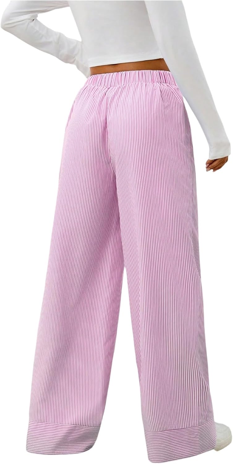 SweatyRocks Women's Y2K Striped Wide Leg Lounge Pants Casual High Waist Trousers Pinstripe Pants Trendy 2025 - Image 2