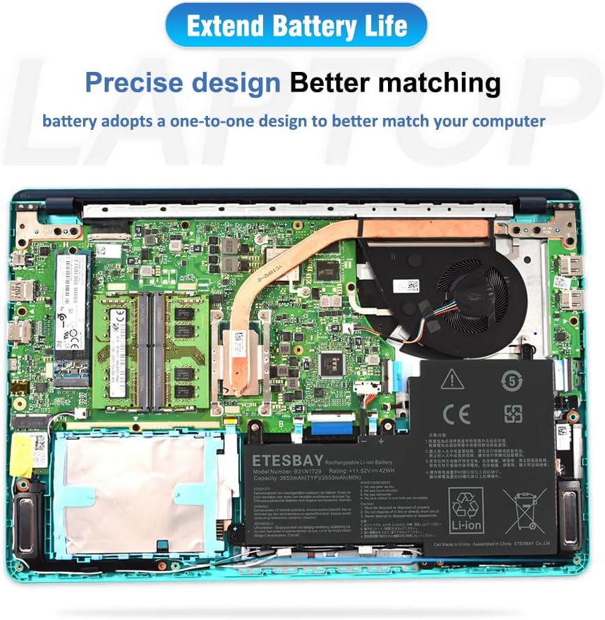 B31N1729 Laptop Battery Replacement for Asus VivoBook S15 S530 S530F S530FA S530FN S530UA S530UF S530UN X530FN X530FN-1A S5300F S5300U S5300UN Notebook 11.52V 3653mAh 42Wh image 6 of 7 B0CNPN8MFC
