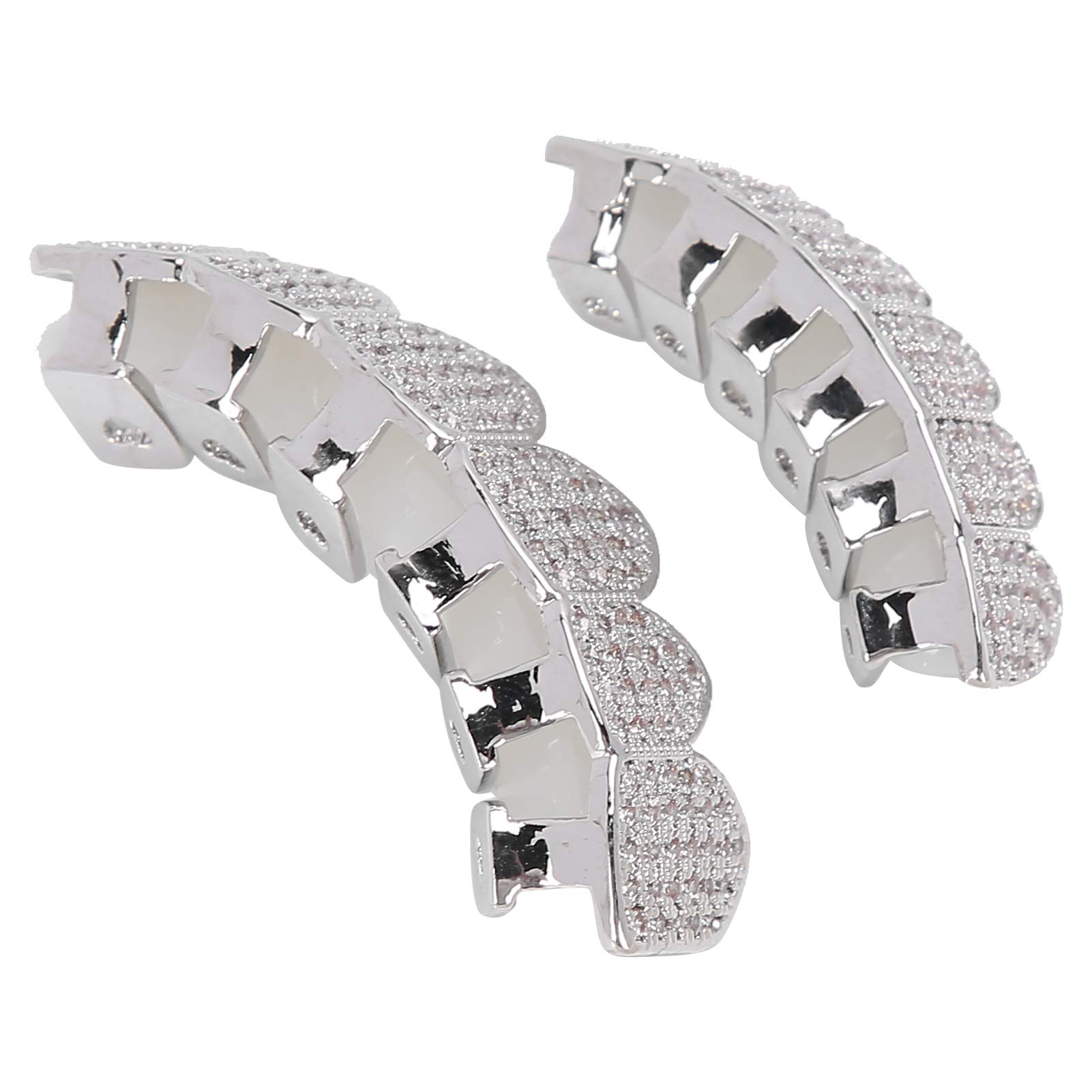 Bretelle Grillz, Denti Grillz, Set di griglie per denti Hip Hop Bretelle diamantate Microset, Decorazione per denti Hip Hop Set di denti Grillz rivestito a freddo Rame Bling Grillz(argento)