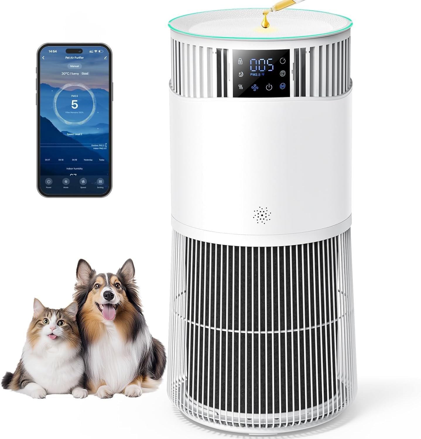 P2 Purificatore d'Aria Smart per Animali Domestici con Filtro HEPA, Depuratore con APP, Rimuove 99,98% di Allergeni Fumo Polvere Polline di Pet Odore, Vento Forte, Modalità di Sonno per CADR 463 m³/h