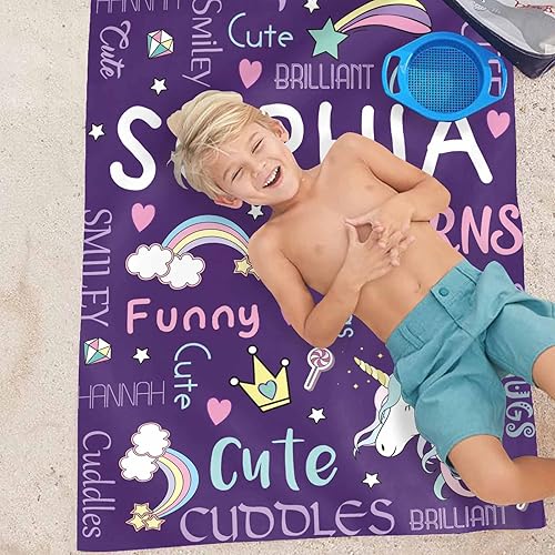 Miniatura 3 de YESCUSTOM Toallas de baño personalizadas con nombre, toallas de playa personalizadas Uniocorn para adultos y niños, microfibra de dibujos animados,