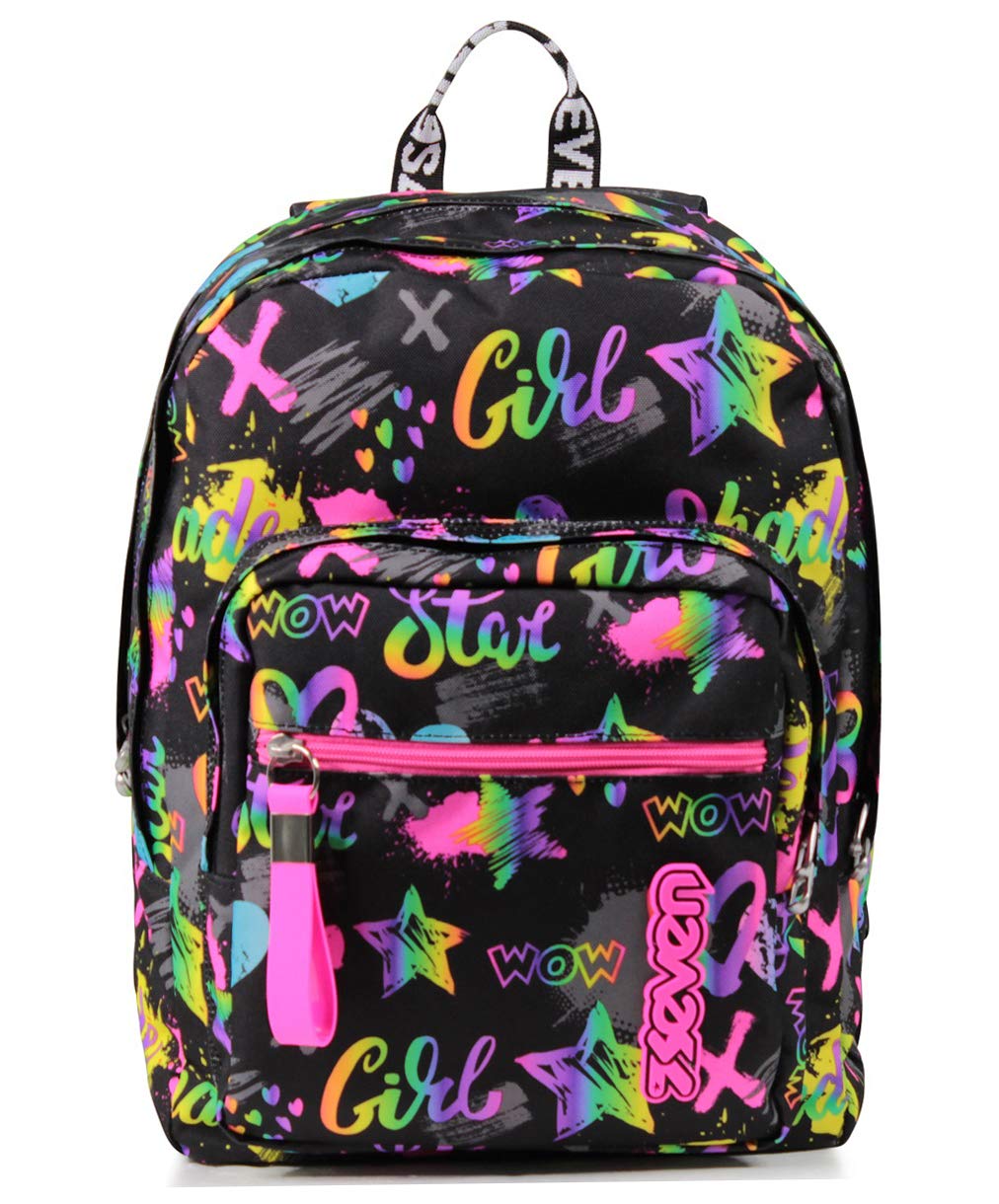 Seven Zaino Scuola Extra Fit, Nero Fantasia, Iridescent, Zaino Doppio Scomparto Super Capiente & Astuccio Scuola 3 Zip, Nero Fucsia, Iridescent