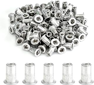 185Pcs Rivet Nut Flat Head Metric Threaded Rivnut Insert Standard Rivetnut Blind Nutsert Assortment Kit Set M3 M4 M5 M6 M8 M10 M12,304stainless Steel