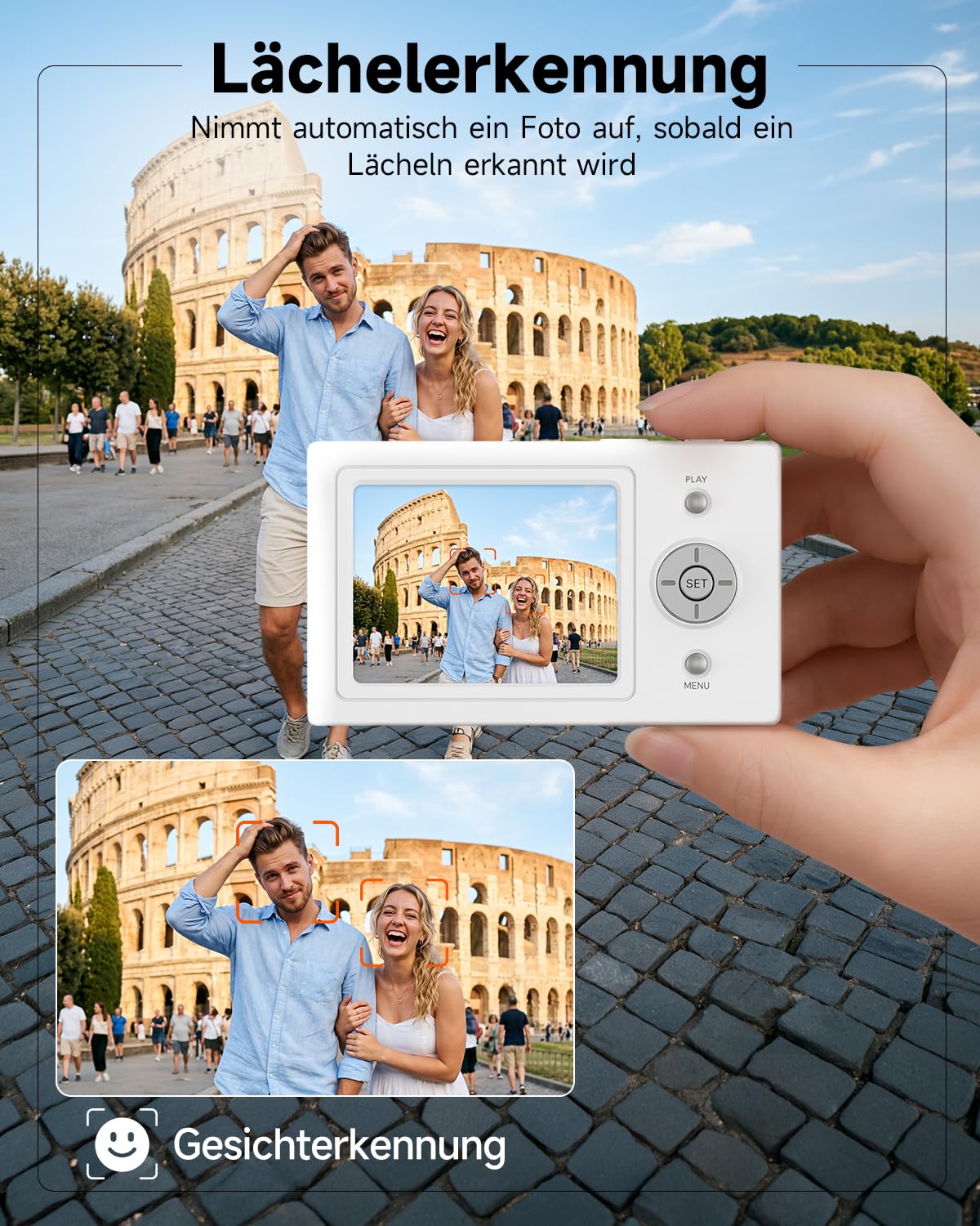 Rollei Compactline Slim Silver Digitalkamera 80MP 4K Fotokamera mit Lächelerkennung Ultradünner Fotoapparat Tragbare Kompaktkamera für Teens Anfänger, Digital-Kamera-Fotoapparat-Camera-Digicam