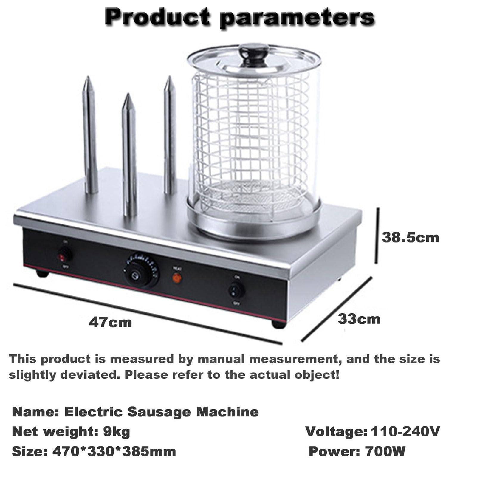 Fabricador de Hot Dogs 700W con 3 Varillas para Tostar, Vaporizador | Máquina de hot dogs de cocción uniforme con dial de temperatura independiente, el vaporizador mantiene