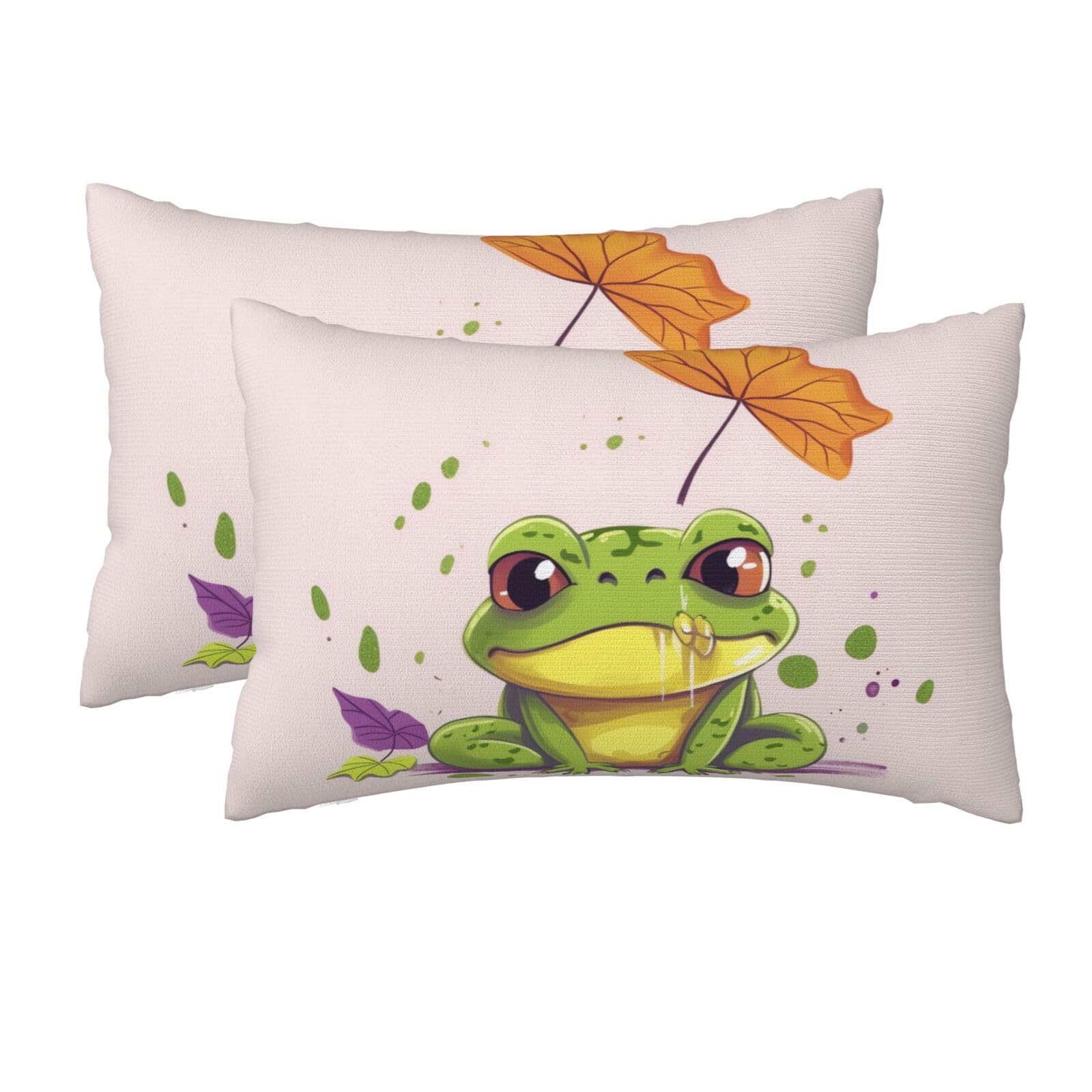 2 Pack Queen Size Pillow Cases for Hair and Skin Soft Breathable Pillow Case Covers with Hidden Zipper Leaves and Frog Pillowcase 20x30 Inches Pillow Cover for Sleeping Gift