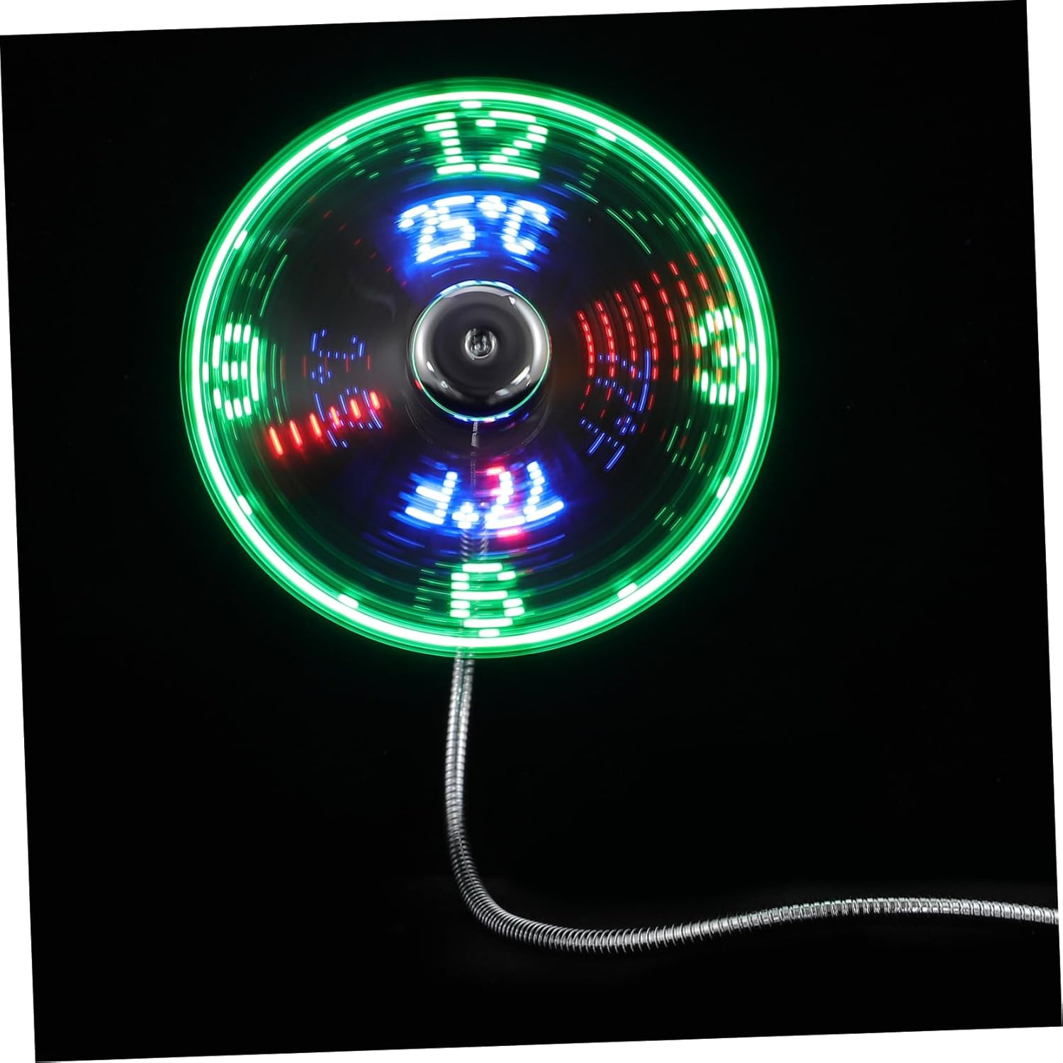 2pcs USB LED Clock Fan Portable Mini Cooling Fan with Temperature Display Flexible Gooseneck for Travel Camping Home Office Use