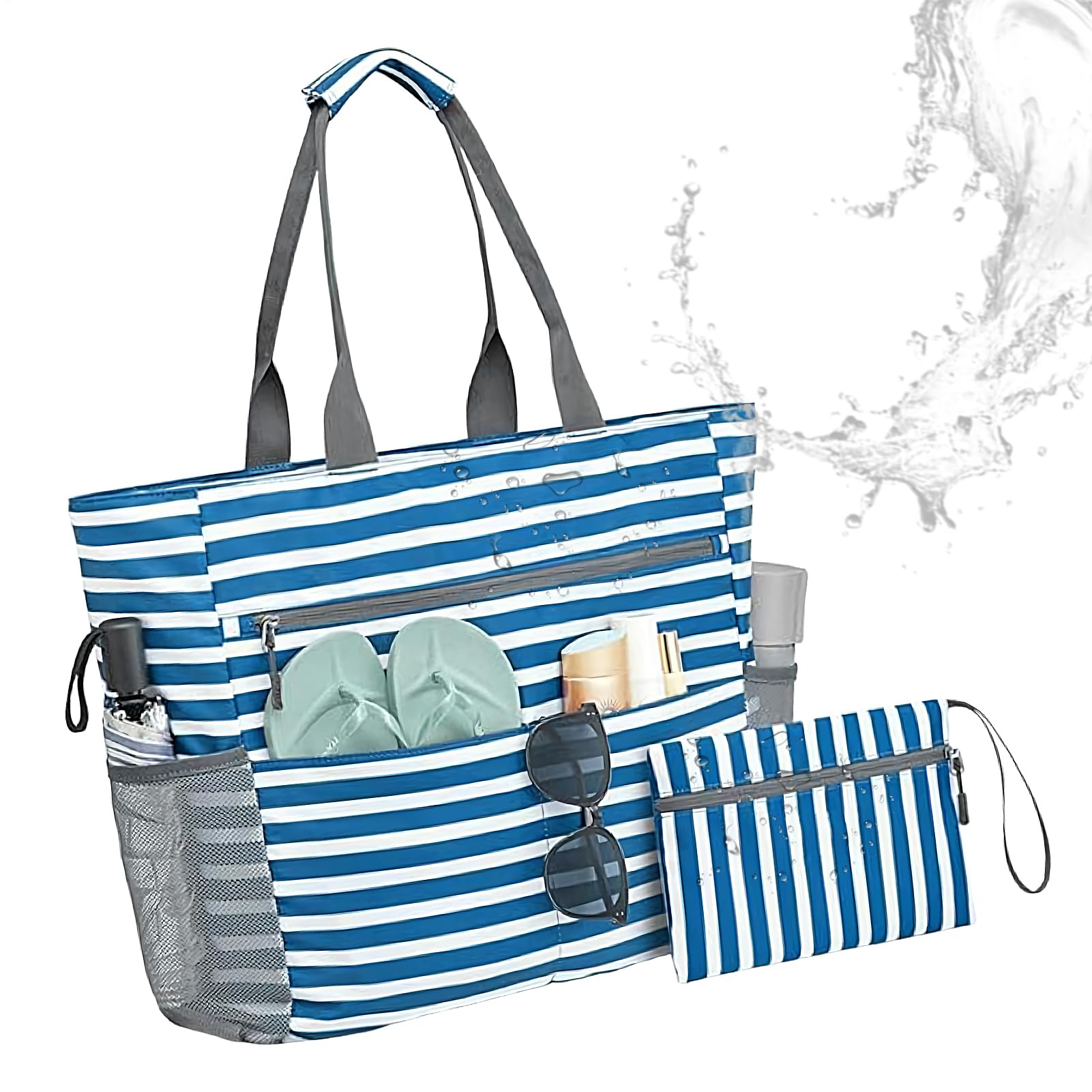 Borsa da spiaggia | Shopping impermeabile Snack Organizzatore - Pieghevole Barca Bottiglia Piscina Occhiali Viaggio Donna Distribuzione intelligente con 9 tasche incluse scomparti interni