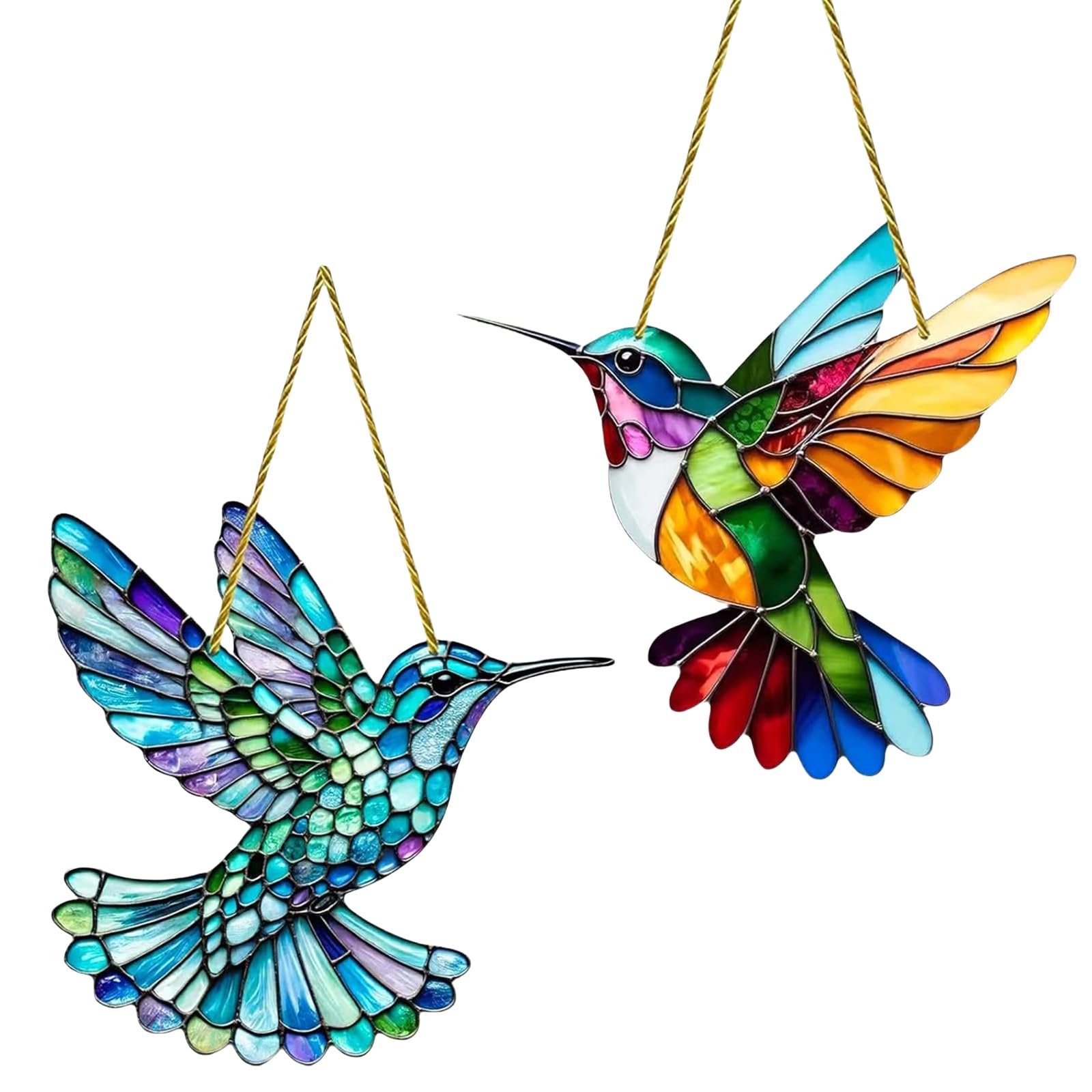 Attrape-Soleil PRISMATIQUE Colibri (x2) - Acrylique Coloré - Décoration Fenêtre/Jardin - Ruban Inclus