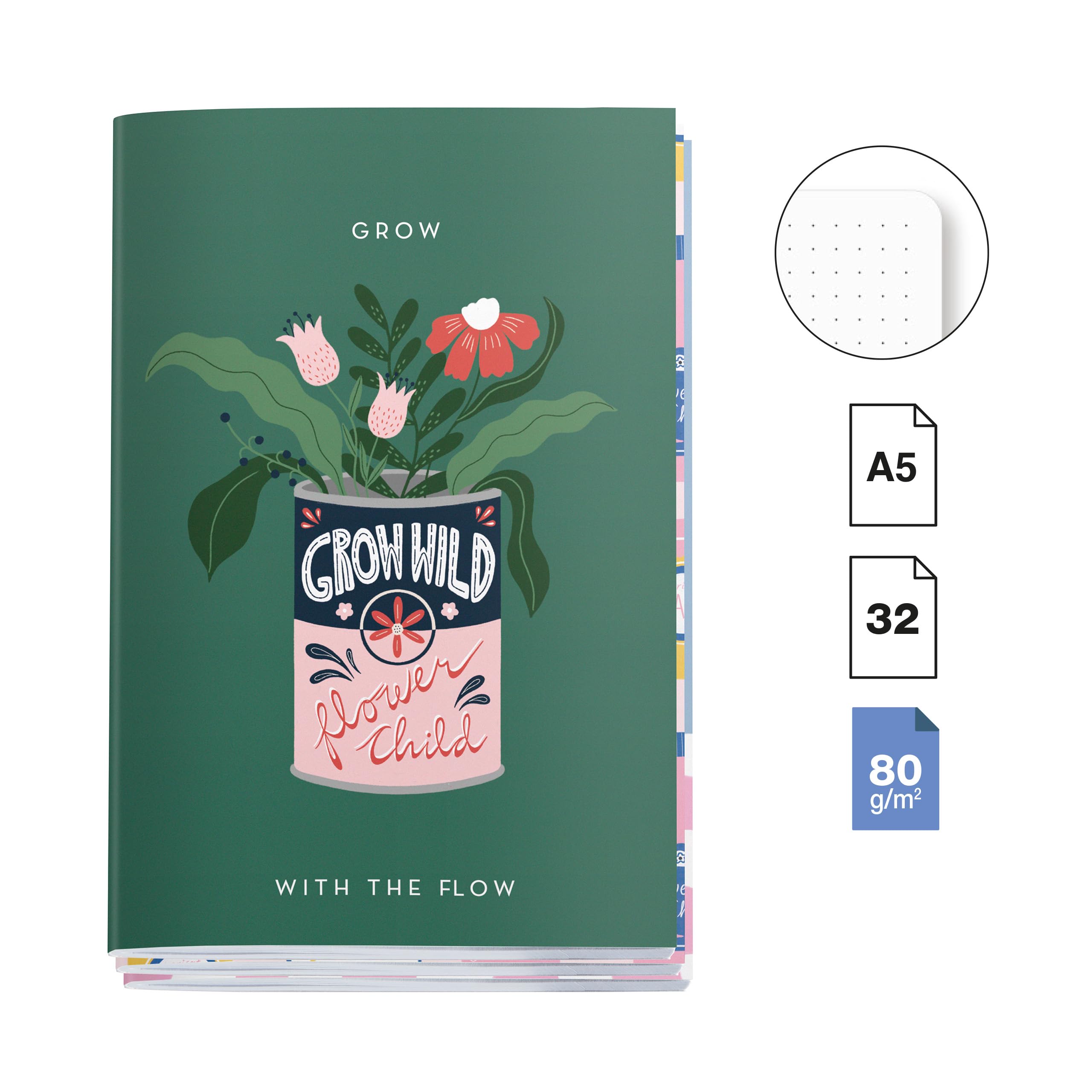 Miquelrius, A5 notebooks (142 x 210 mm) stitched, pack of 3 notebooks, white dotted interior, 32 sheets of 80 g/m² each - Image 2