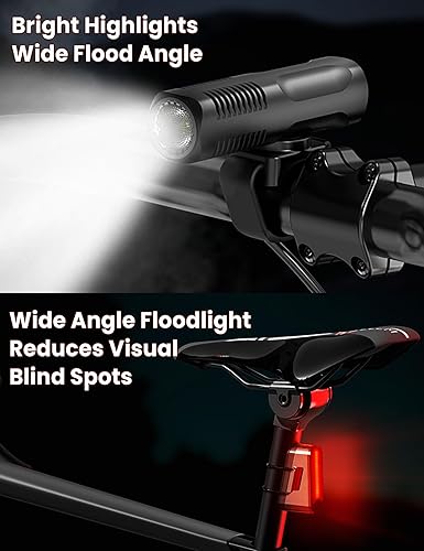 Miniatura 2 de Juego de luces delanteras y traseras para bicicleta, 8+5 modos USB-C recargables para bicicleta y luz trasera, luces LED de seguridad impermeables
