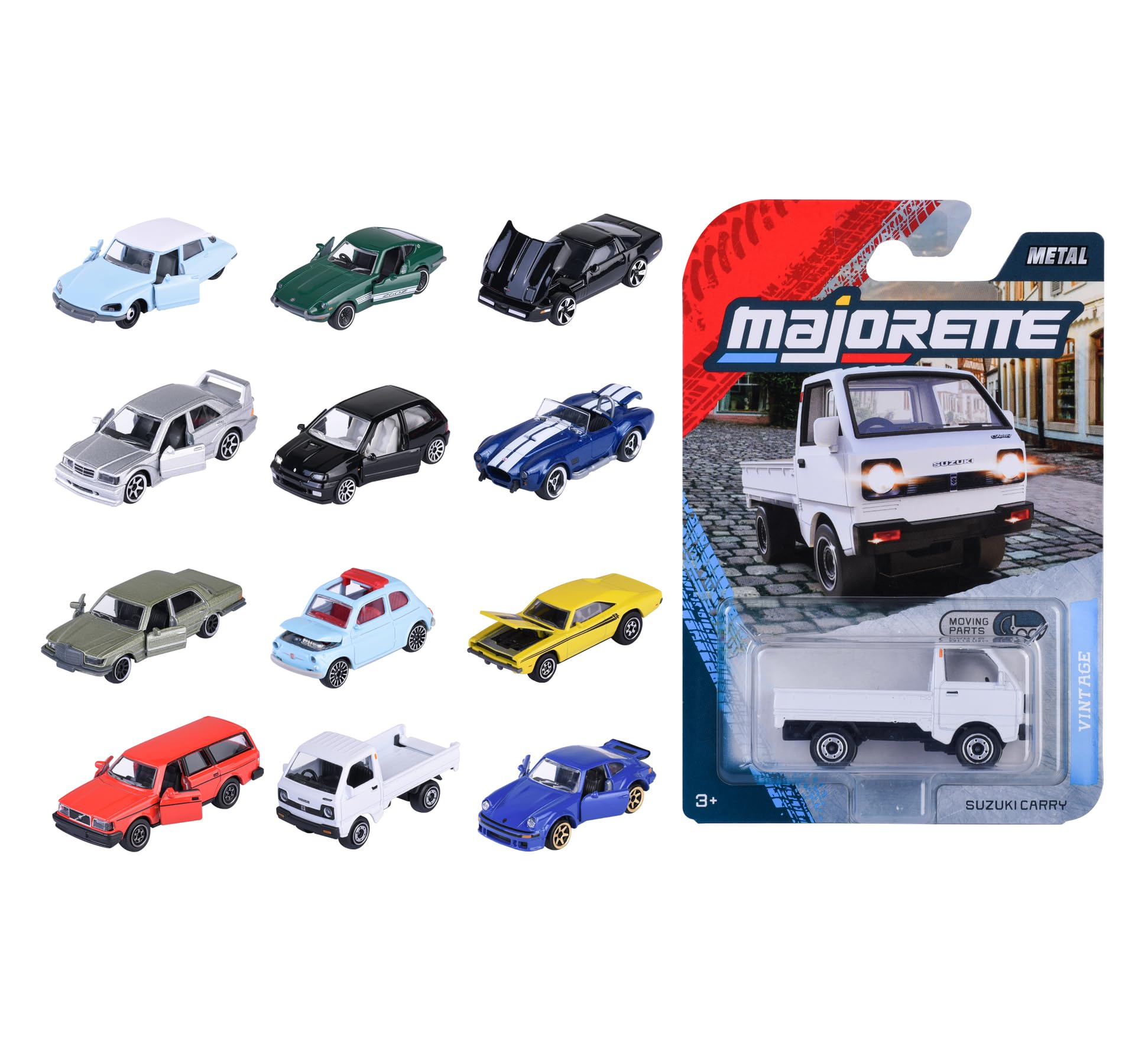 Majorette Voiture Vintage Premium (1 Voiture Miniature) - Jouet en métal avec Roue Libre, Suspension et Partie ouvrante, sélection aléatoire de 12 Voitures pour collectionneurs et Enfants à partir de