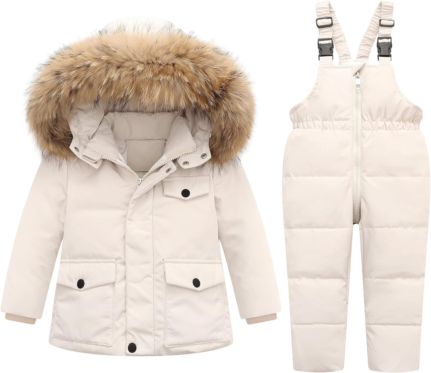 YUEMION Toddler Girl Snowsuit 2Pcs Kids Down Jacket Winter Hooded Coat +Snow Bib Pants Kids Windproof Skiing Suit (2T/6T)