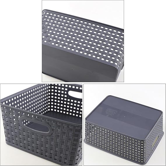 4-Pack Plastic Weave Baskets, Woven Plastic Storage Basket, Gray