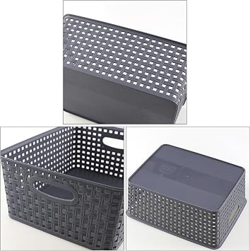 4-Pack Plastic Weave Baskets, Woven Plastic Storage Basket, Gray