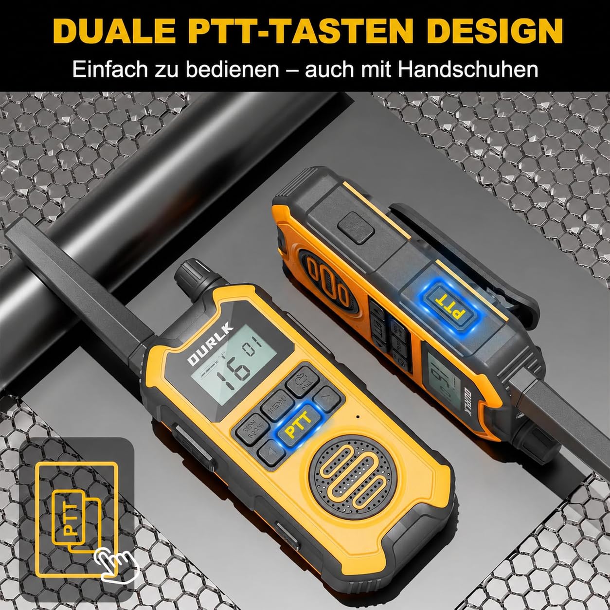 Walkie Talkie Erwachsene 2er Set,2500mAh Wiederaufladbar, Funkgeräte Lizenzfrei Mit Ladestation Und USB-C,IP65 Wasser Und Staubgeschützt,VOX,Doppel-Ptt,LED-Taschenlampe Für Baustelle & Outdoor