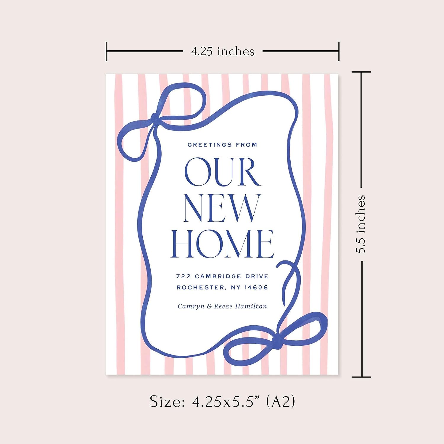 New Home Moving Announcement Cards, Personalized Flat 4.25" x 5.5" Change of Address Notecards Modern Stripes Design with Envelopes