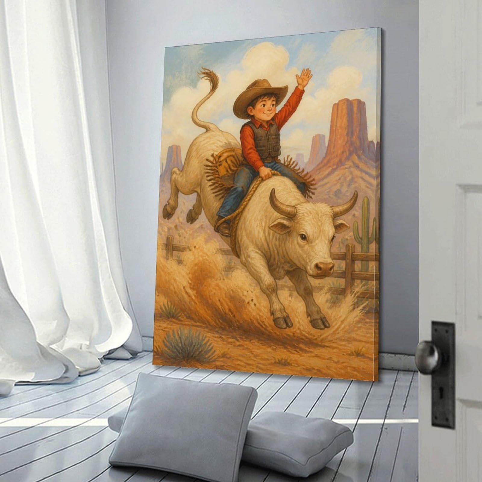 OKAHYS Poster du rodéo Western Rodeo Bull Riding - Impression sur toile - Décoration murale idéale pour famille, cave, salle de jeux, chambre de garçons et de filles - 60 x 90 cm