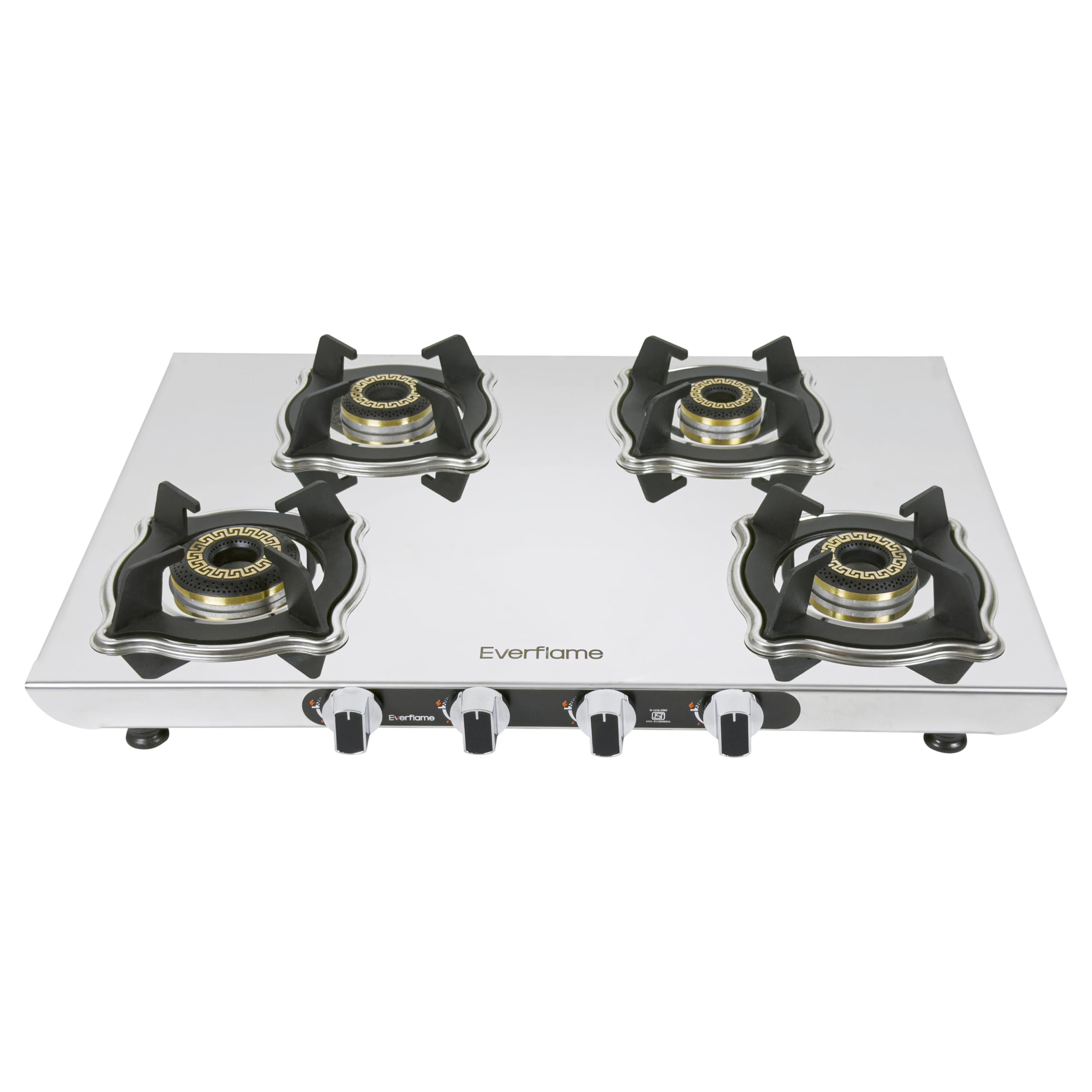 Everflame Marvel 4 Burner Gas Stove | Manual Ignition | 6G Series Brass Burner | ISI Certified SS Cooktop | 5 Years Warranty on (Body & Burners) + 2 Year Comprehensive Warranty + Doorstep Service