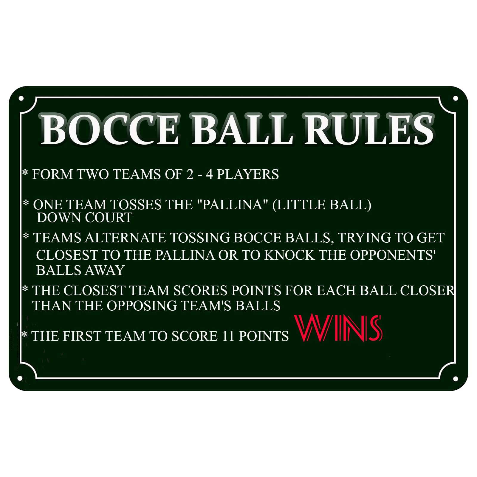 Bocce Ball Rules Vintage Metal Tin Sign Scoring Rules