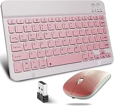 Portable Wireless Bluetooth Keyboard and Mouse Combo, 10 Inch Ultra-Thin Rechargeable Silent Keyboard and Mice Set for Travel Business Trips, Windows/iOS/Android, PC/Laptop/iPad/Smartphon(Pink)