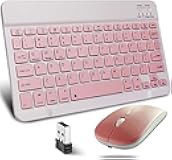 Portable Wireless Bluetooth Keyboard and Mouse Combo, 10 Inch Ultra-Thin Rechargeable Silent Keyboard and Mice Set for Travel Business Trips, Windows/iOS/Android, PC/Laptop/iPad/Smartphon(Pink)