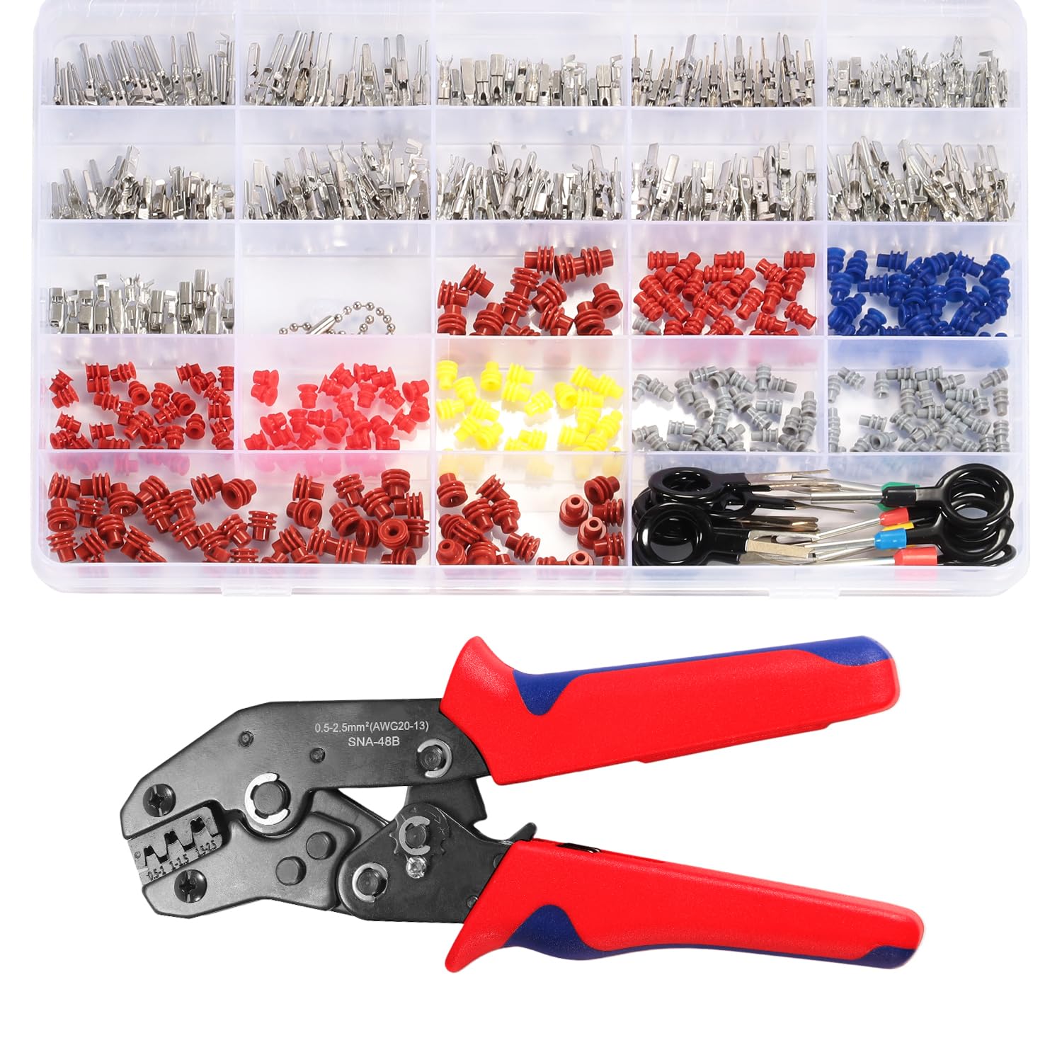26 Types Automotive Wire Pin Connectors Kit, 1/1.5/1.8/2.2/2.3/2.8/3.5mm Non Insulated Terminal Pin Kit, Wiring Connectors Kit With Crimping Tool and