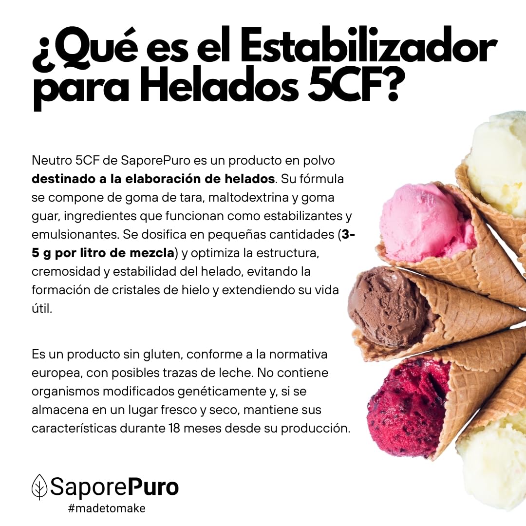 Saporepuro NEUTRO ESTABILIZANTE 250 gr - para helados y sorbetes con harina de tara y guar