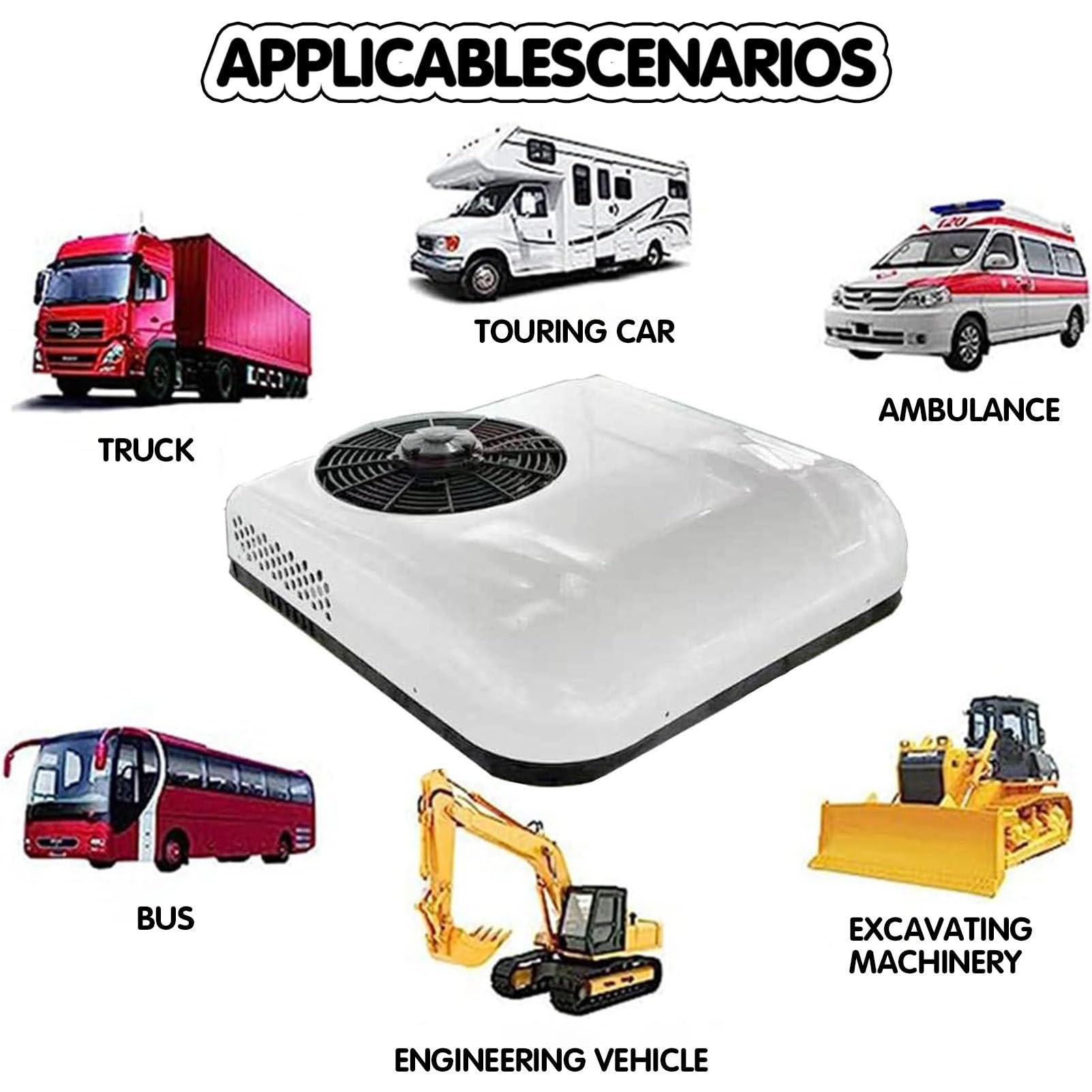 RayGenius Climatiseur RV 12v/24v Climatiseur spécial Parking, climatiseur de Toit Ultra-Mince pour Voiture, capacité de Refroidissement de 2600w, Facile à Installer pour Voiture RV Truck,12VDC-White