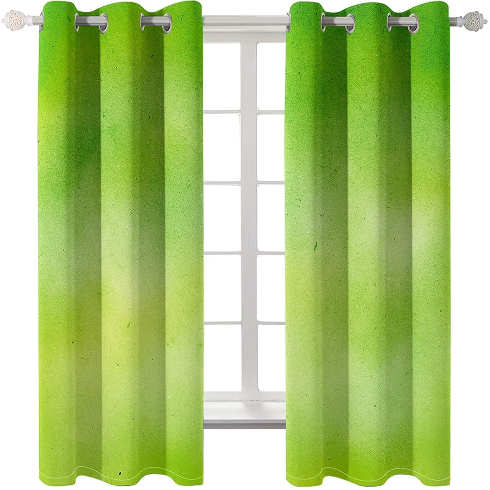 Zasłona nieprzejrzysta, do sypialni, zestaw 2 sztuk, 2 x 107 W x 274 wys. cm, nieprzejrzysta zasłona do pokoju młodzieżowego, zielona, gradient kolorów, zasłony do salonu, na przelotkach