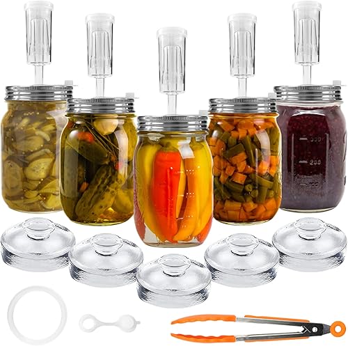 Artcome Kit de fermentación de 28 piezas, 5 tapas de fermentación de acero inoxidable, 5 pesos de vidrio, 5 esclusas de aire, 6 anillos de silicona,