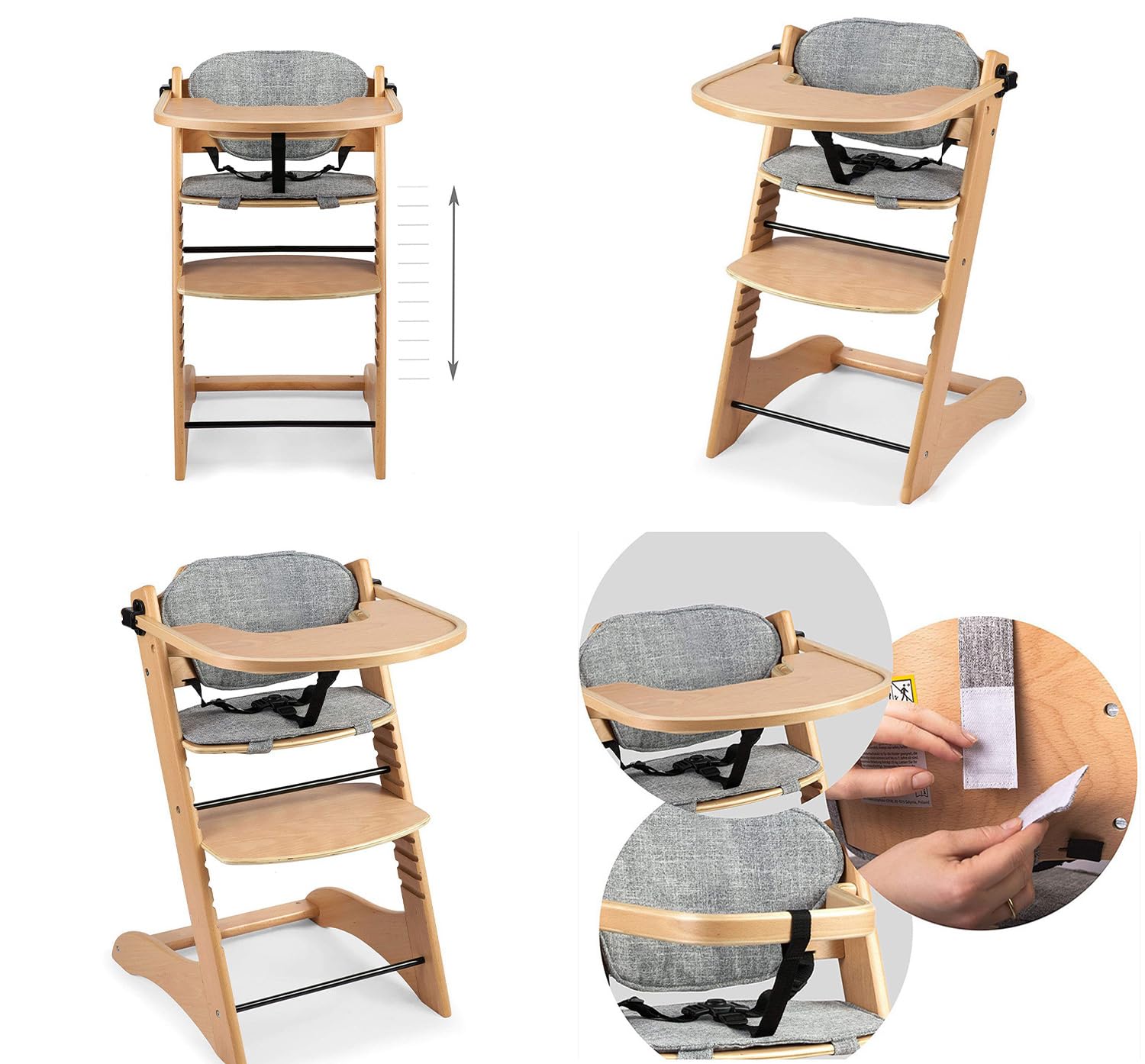 Magic ZC Trona Evolutiva de Madera Natural para Bebé, Silla de Comedor para Alimentación Niños Pequeños con Alturas Ajustables y Posiciones Convertible Multifuncional (8126 Natural Wood)