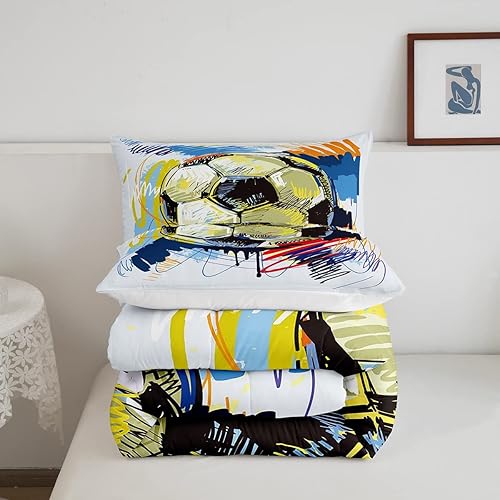 Miniatura 5 de Erosebridal Juego de edredón de fútbol para niños, tamaño matrimonial, juego de ropa de cama de fútbol para niños, juegos de ropa de cama para