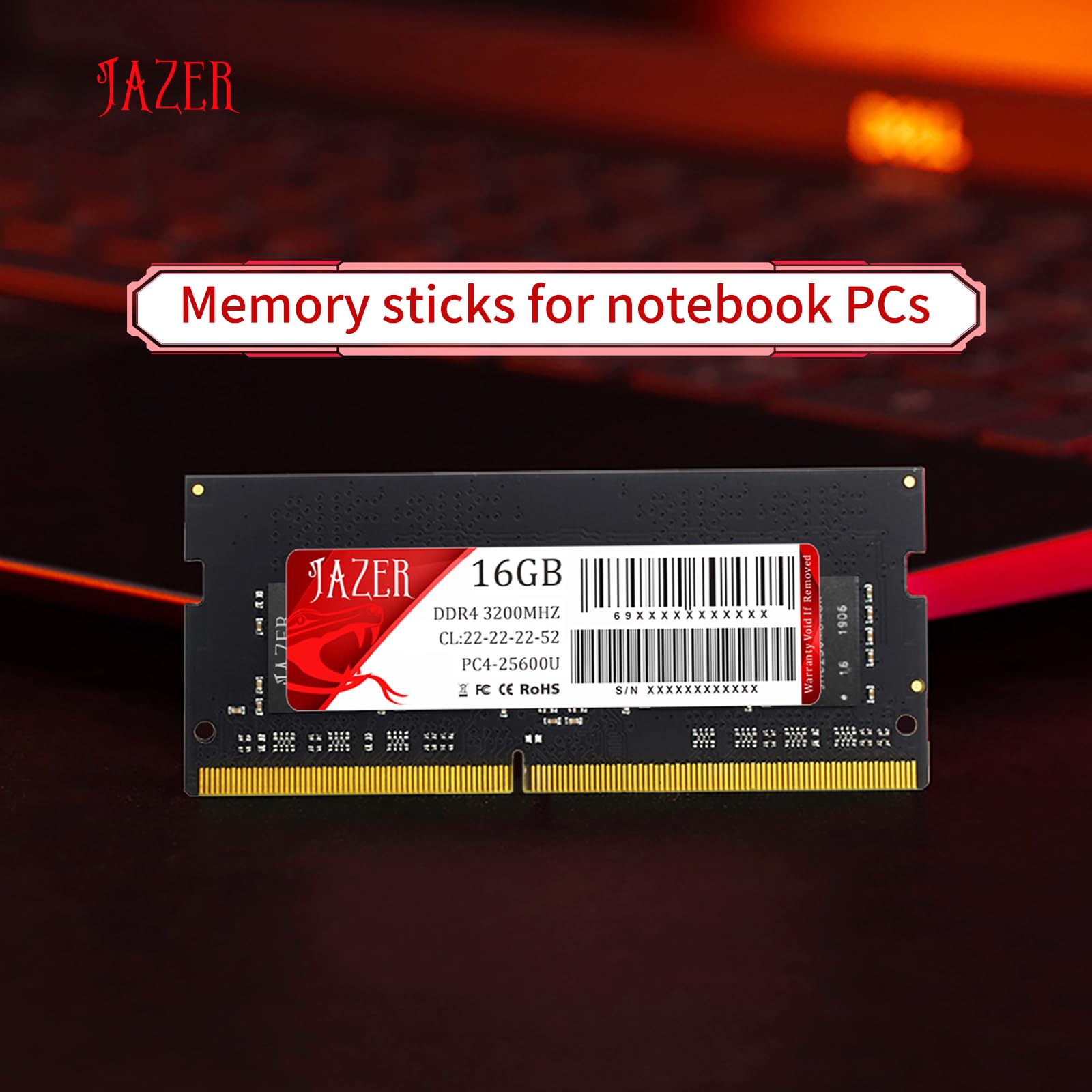 JAZER DDR4 RAM 32GB (2 x 16GB) 3200MHz SODIMM CL22, 260-Pin, 1.2V