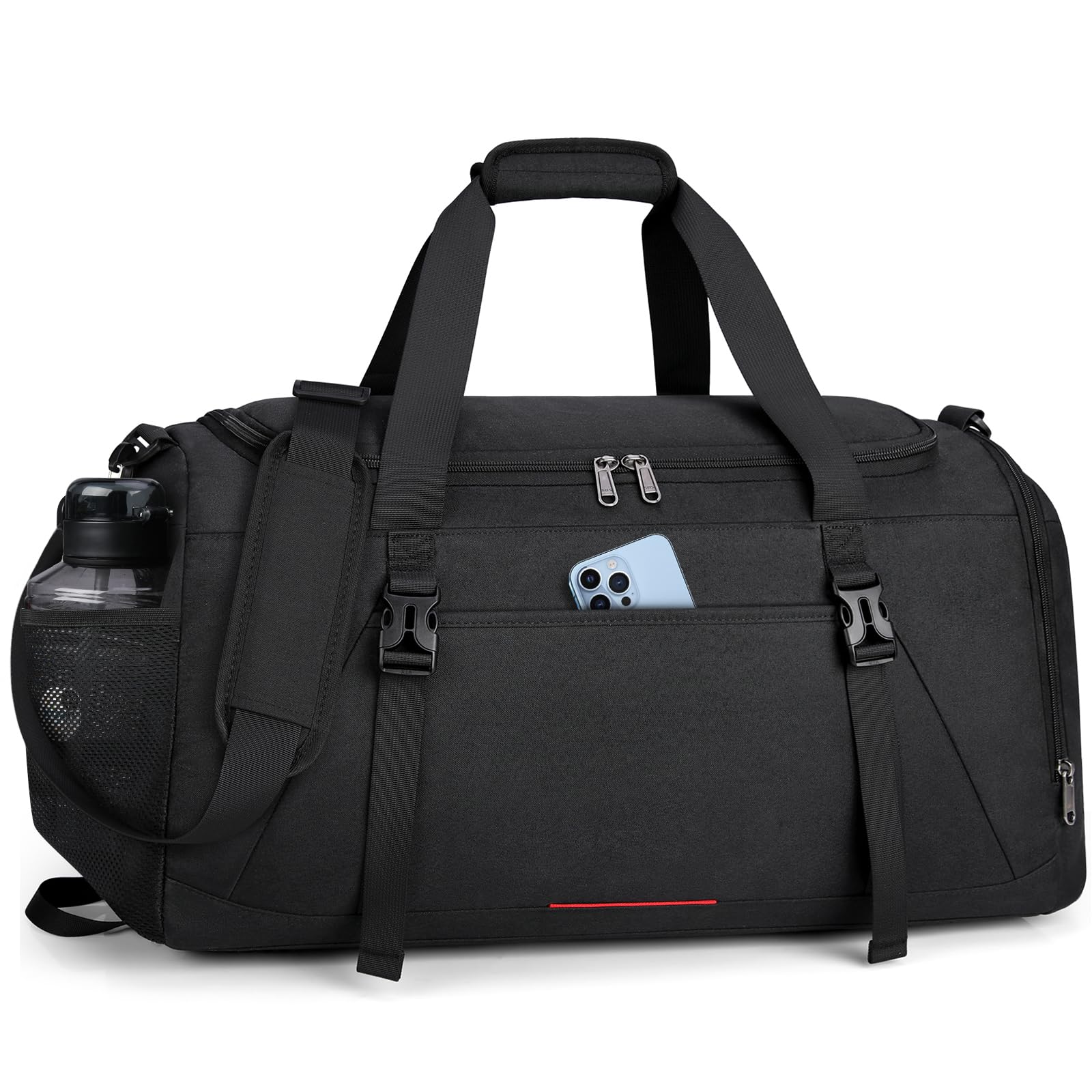 Gym Sports Bag for Men Large 55L Travel Duffel with Wet Pocket Shoe Compartment Water Resistant Holdall Weekend Overnight Bag Black