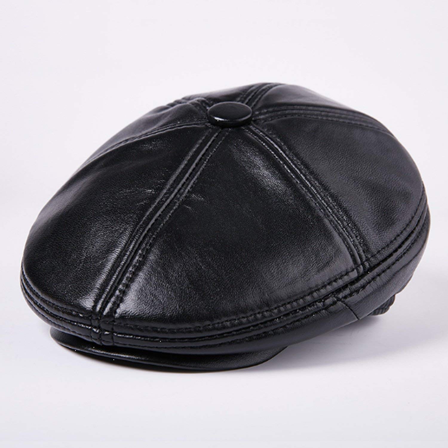 Sombrero de Moda de Cuero de Piel de Invierno de Piel de Invierno Al Aire Libre Más Terciopelo Grueso, Mejor Comodidad/Black/Large