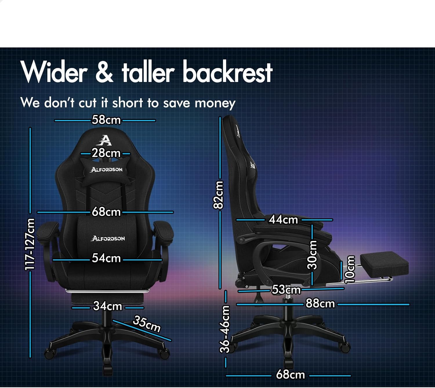 ALFORDSON Gaming Chair Recline Function from 90 to 150 degrees
