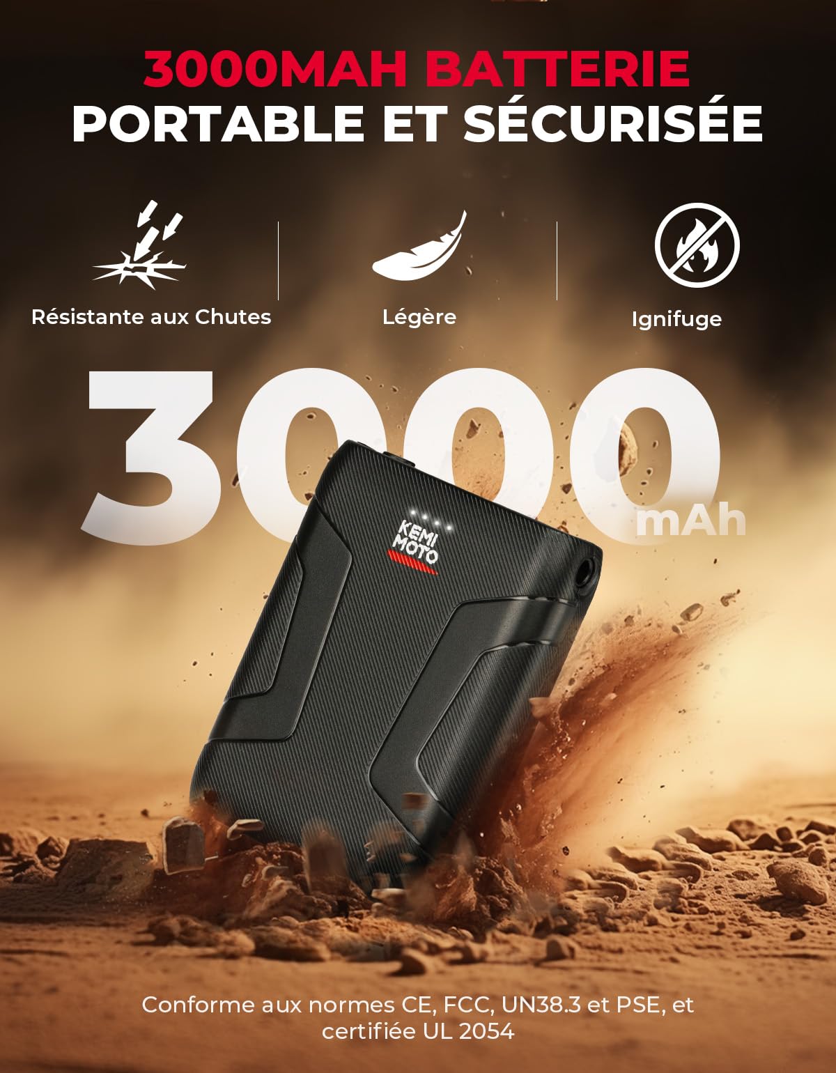 KEMIMOTO Gant Chauffant Motos, Double Zone de Chauffage Indépendantes, Rétention de Chaleur de -20℃ à -5℃, Imperméables et 3 Modes de Chauffage, Batterie 3000 mAh, Résistants à l'usure