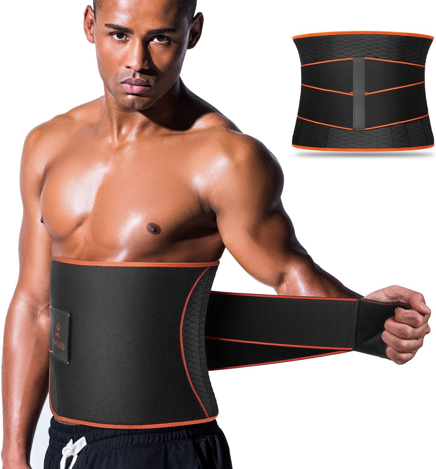 Sauna Waist Trimmer, Wide Men Waist Trainer, Sweat AB Belt with Adjustable Pressure Straps