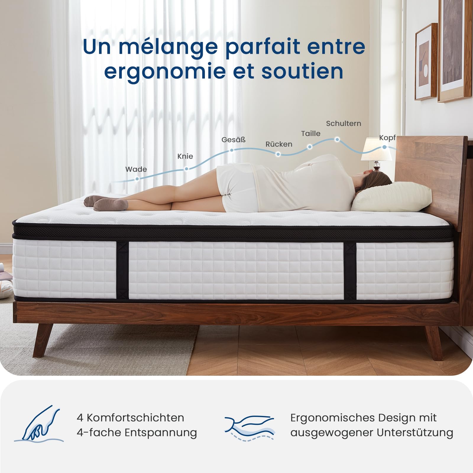 Coolvie – Luxus matratze 180 x 200, Härtegrad H2/H3, Premium-Matratze mit 7-Zonen-Taschenfedern – Höhe 30 cm – Öko-Tex-Zertifiziert, hochwertiger Memory-Schaum für Entlastung, 100 Nächte Probezeit