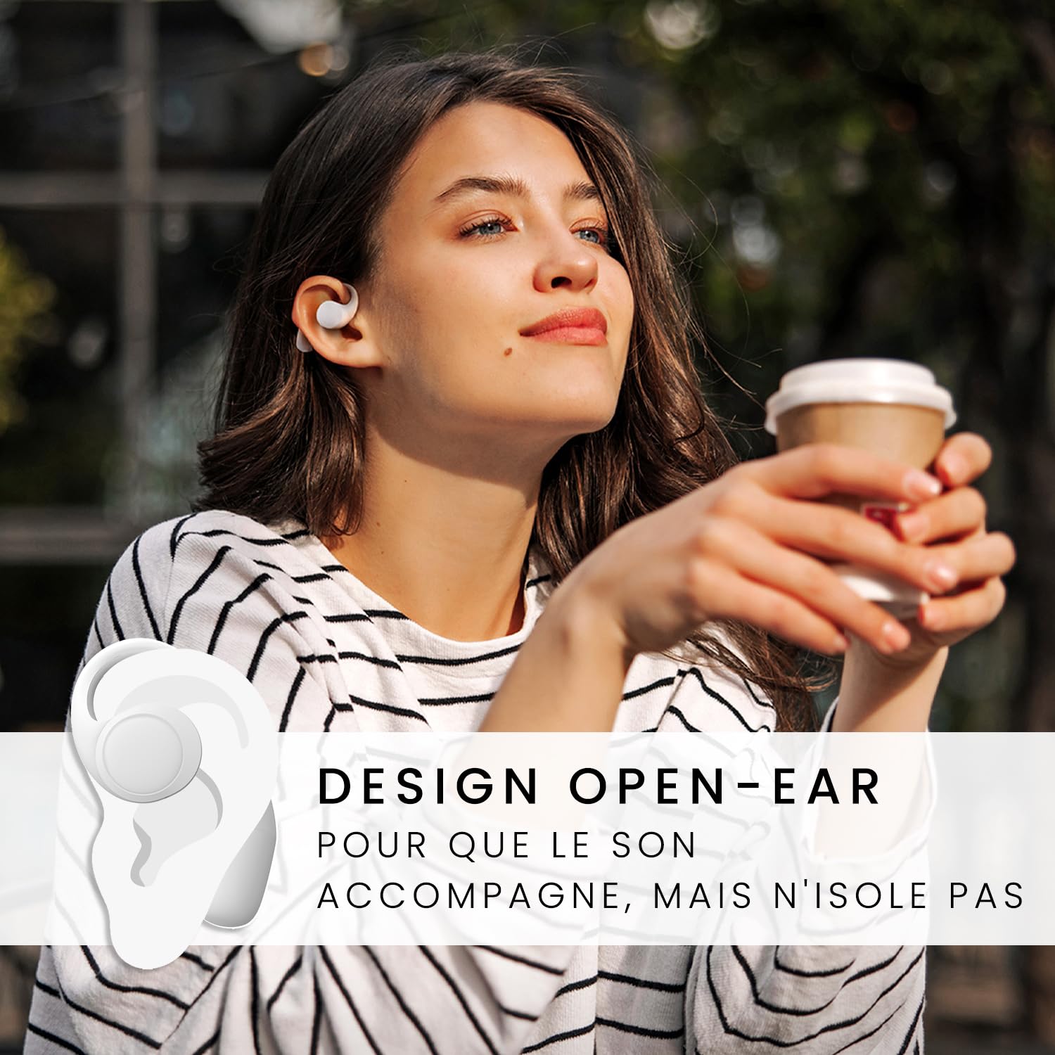 SPC Ether 2 Sense – Écouteurs sans Fil Bluetooth Open-Ear avec Annulation de Bruit Lors des appels, Batterie Longue durée (30h), Microphone, Double connectivité, IPX4 - Blanc