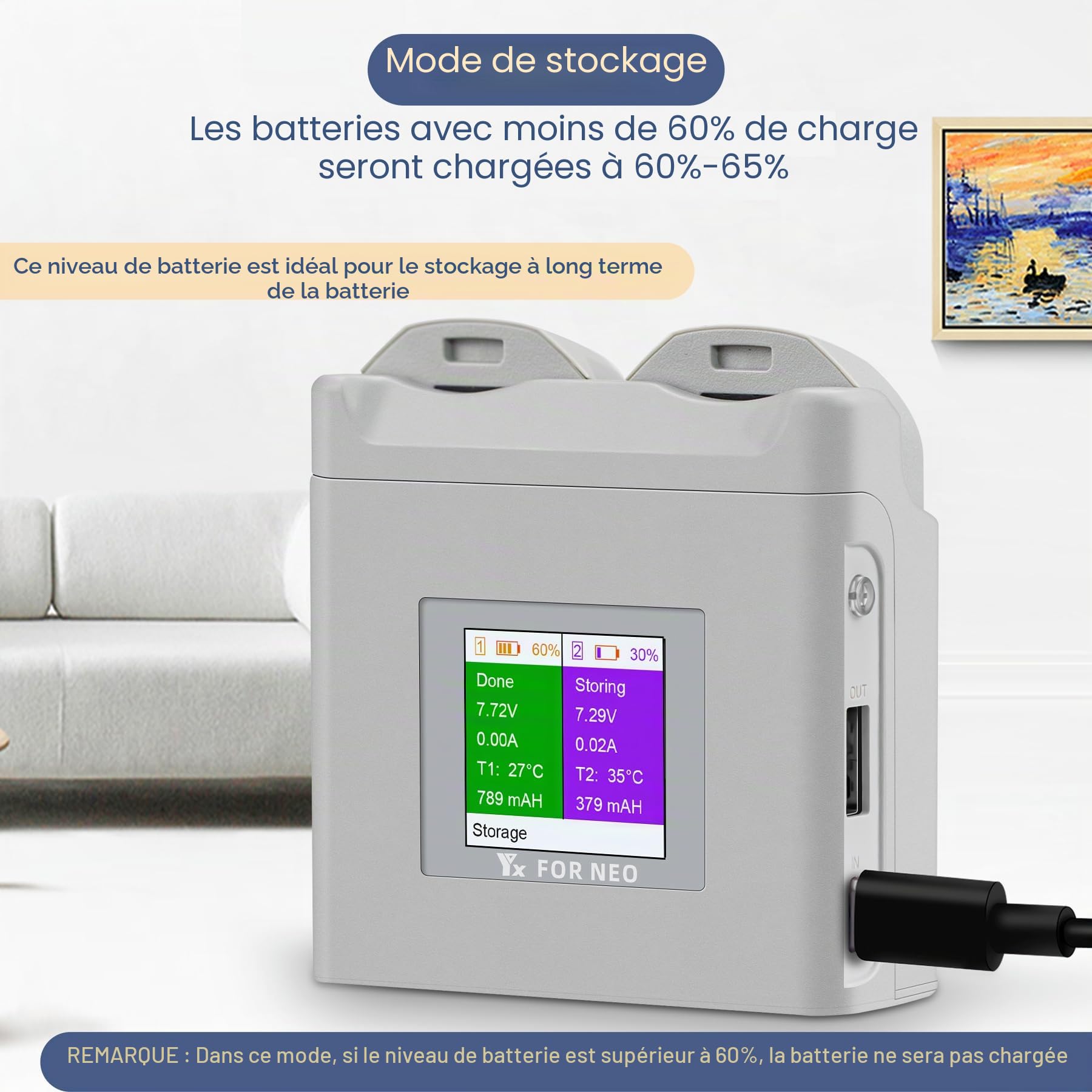 LCD multifonction double chargeur de batterie avec charge de stockage pour drone DJI Neo, hub de charge bidirectionnel, charge rapide 2 batteries accessoires