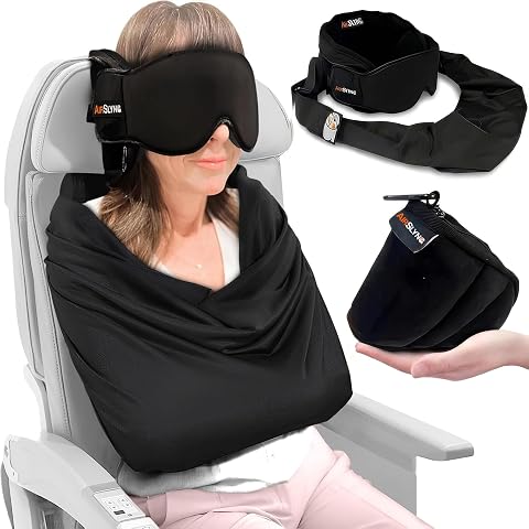 3-in-1 Airplane Sleep Support System - Travel Pillow, Eye Mask, and Blanket Set